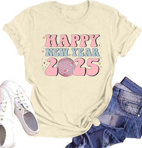 Happy New Year Shirt for Women: 2025 Christmas Shirts Holiday Party Family Tshirt New Years Day Eve Gift Tops in Kuwait