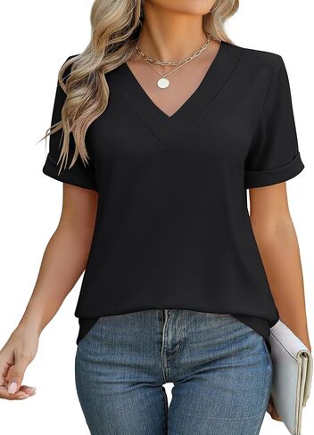 Rapbin T Shirts for Women Short Sleeve V Neck Tshirts Loose Fit Lightweight Soft Casual Summer Spring Tee Tops in Saudi Arabia