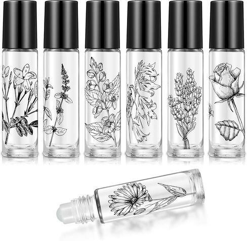 10 Pieces Essential Oil Roller Bottles 10 ml Empty Roller Bottles for Essential Oils Lip Oil, Glass Refillable Oil Container Printed with Patterns in Saudi Arabia