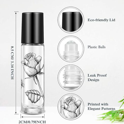 10 Pieces Essential Oil Roller Bottles 10 ml Empty Roller Bottles for Essential Oils Lip Oil, Glass Refillable Oil Container Printed with Patterns in Saudi Arabia