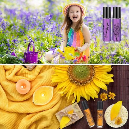 10 Pieces Essential Oil Roller Bottles 10 ml Empty Roller Bottles for Essential Oils Lip Oil, Glass Refillable Oil Container Printed with Patterns in Saudi Arabia