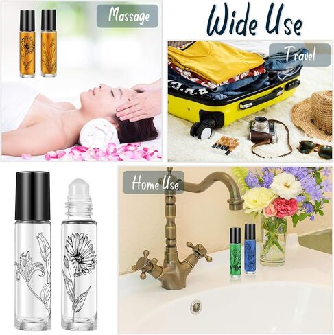 10 Pieces Essential Oil Roller Bottles 10 ml Empty Roller Bottles for Essential Oils Lip Oil, Glass Refillable Oil Container Printed with Patterns in Saudi Arabia