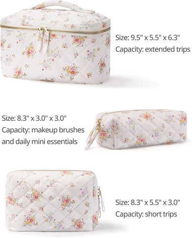Popvibe Small Quilted Floral Makeup Bag for Purse, White Flower Cotton Quilt Cosmetic Bag for Travel Cute Coquette Mini Bags for Essential Traveling Toiletry Pouch for Women Girls in Saudi Arabia