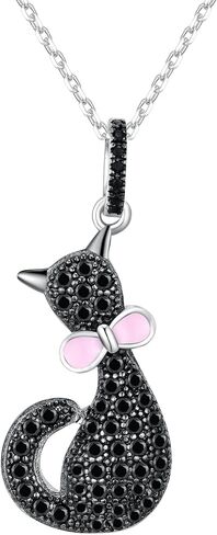 Elegant Sterling Silver Black Cat Necklace for Women - Stylish Cat Jewelry, Best Gift for Pet Lovers in Kuwait