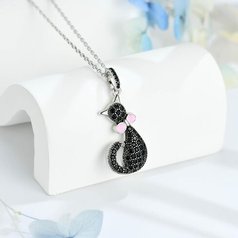 Elegant Sterling Silver Black Cat Necklace for Women - Stylish Cat Jewelry, Best Gift for Pet Lovers in Kuwait