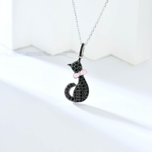 Elegant Sterling Silver Black Cat Necklace for Women - Stylish Cat Jewelry, Best Gift for Pet Lovers in Kuwait