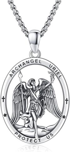 Archangel Uriel Necklace 925 Sterling Sliver Saint Uriel Pendant Necklace, Archangel Amulet Necklace,St Uriel Jewelry for Men in Saudi Arabia