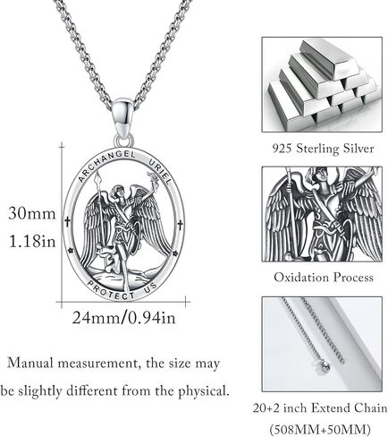 Archangel Uriel Necklace 925 Sterling Sliver Saint Uriel Pendant Necklace, Archangel Amulet Necklace,St Uriel Jewelry for Men in Saudi Arabia