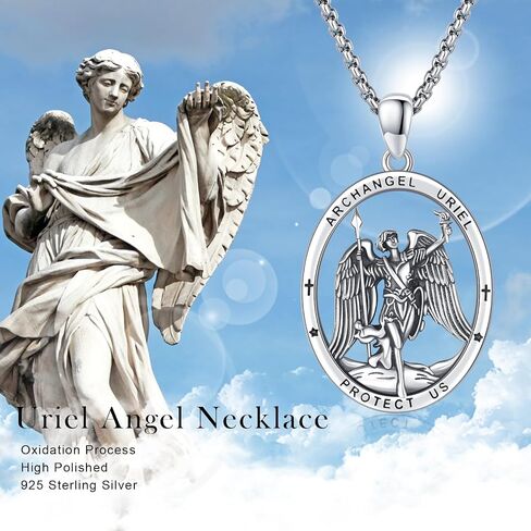 Archangel Uriel Necklace 925 Sterling Sliver Saint Uriel Pendant Necklace, Archangel Amulet Necklace,St Uriel Jewelry for Men in Saudi Arabia