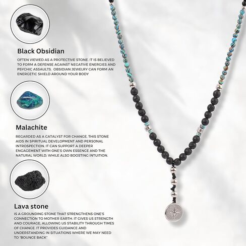 Bohemian Beaded Necklace for Men Pendant with Natural Stone Men's Crystal Necklace Protection Jewelry Gifts for Men in Saudi Arabia