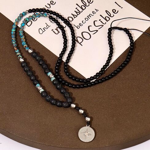 Bohemian Beaded Necklace for Men Pendant with Natural Stone Men's Crystal Necklace Protection Jewelry Gifts for Men in Saudi Arabia