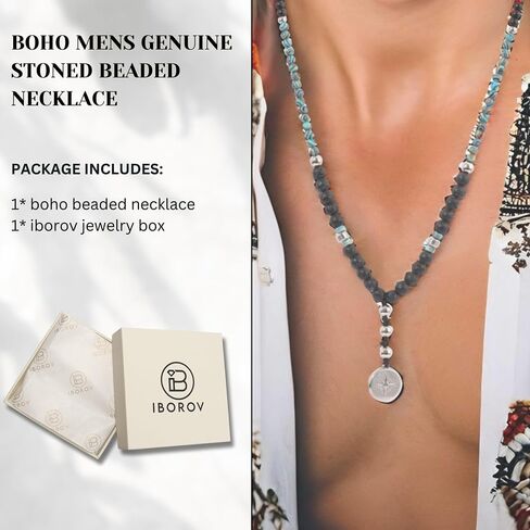 Bohemian Beaded Necklace for Men Pendant with Natural Stone Men's Crystal Necklace Protection Jewelry Gifts for Men in Saudi Arabia