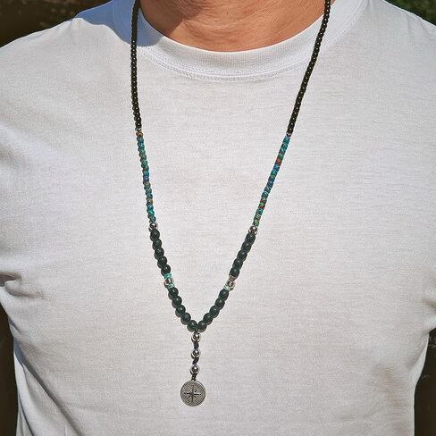 Bohemian Beaded Necklace for Men Pendant with Natural Stone Men's Crystal Necklace Protection Jewelry Gifts for Men in Saudi Arabia