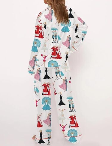 Juakoso Y2K Christmas Pajamas Sets for Women Nutcracker Long Sleeve Shirt Wide Leg Pants Sets Silk Satin Sleepwear in Saudi Arabia