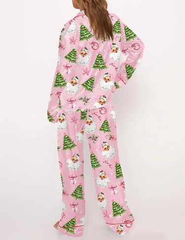 Juakoso Y2K Christmas Pajamas Sets for Women Nutcracker Long Sleeve Shirt Wide Leg Pants Sets Silk Satin Sleepwear in Saudi Arabia