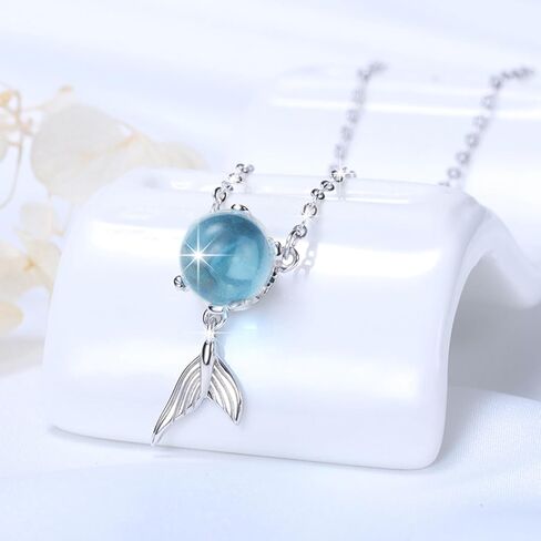 Mermaid Necklace 925 Sterling Silver | Blue Mermaid Tear Choker Necklace Pendant Jewelry Gifts Birthday Valentine's Day Christmas for Women in Saudi Arabia
