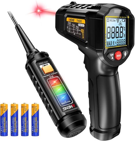 ANENG Infrared Thermometer,Digital Non Contact Laser Temperature Gun, for Industrial,Meat,Pizza Oven,Reptile,BBQ,Refrigerator,Kitchen,with Backlit LCD,-58°F~1112°F(-50°C~600°C)&B15 Voltage Tester in Saudi Arabia