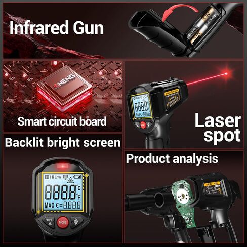 ANENG Infrared Thermometer,Digital Non Contact Laser Temperature Gun, for Industrial,Meat,Pizza Oven,Reptile,BBQ,Refrigerator,Kitchen,with Backlit LCD,-58°F~1112°F(-50°C~600°C)&B15 Voltage Tester in Saudi Arabia