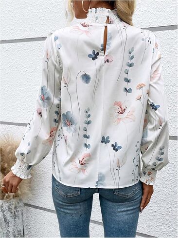 WDIRARA Women's Paisley Print Mock Neck Blouse Puff Long Sleeve Frill Trim Boho Shirt Tops in Saudi Arabia