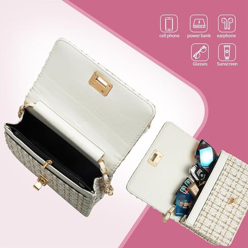 Small Shoulder Bag for Women Mini Purse Handbag PU Leather Crossbody Evening Bag Quilted Satchel, with Chain Strap in Saudi Arabia