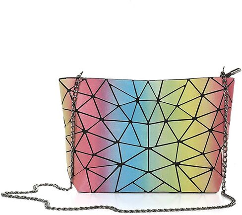 Geometric Lattice Luminous Purse Chain Crossbody Clutch Purses Tote Handbags Holographic for Women in Kuwait