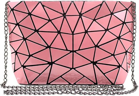 Geometric Lattice Luminous Purse Chain Crossbody Clutch Purses Tote Handbags Holographic for Women in Kuwait