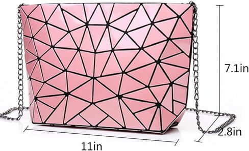 Geometric Lattice Luminous Purse Chain Crossbody Clutch Purses Tote Handbags Holographic for Women in Kuwait