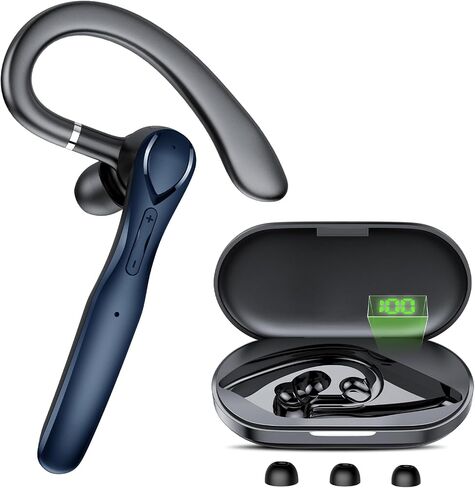 FAMOO Bluetooth Headset, Wireless Bluetooth Earpiece V5.3 with ENC Mic, 100 Hours Talktime Hands Free Single Ear Headset, Charging Case LED Display, Headphones for Truker, Business, Office in Saudi Arabia