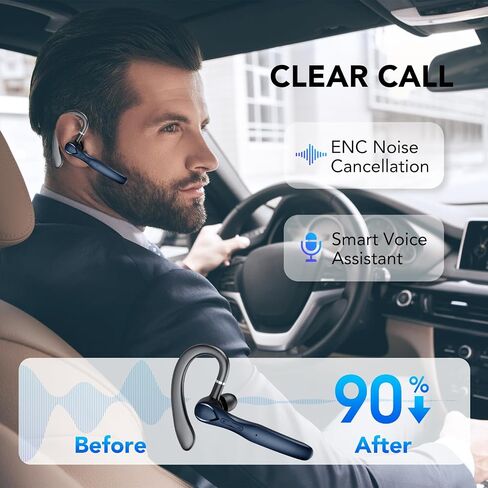 FAMOO Bluetooth Headset, Wireless Bluetooth Earpiece V5.3 with ENC Mic, 100 Hours Talktime Hands Free Single Ear Headset, Charging Case LED Display, Headphones for Truker, Business, Office in Saudi Arabia