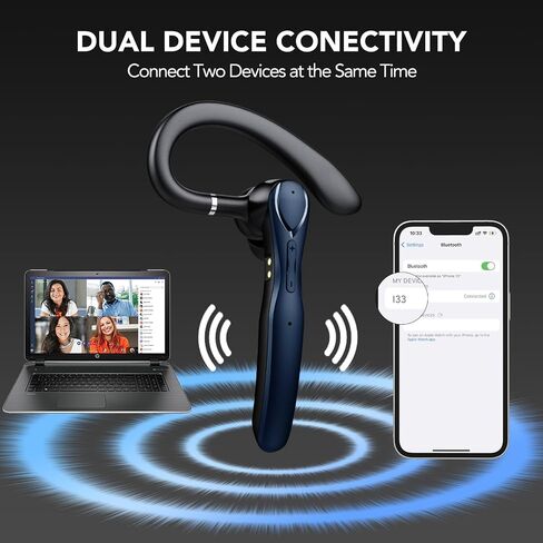 FAMOO Bluetooth Headset, Wireless Bluetooth Earpiece V5.3 with ENC Mic, 100 Hours Talktime Hands Free Single Ear Headset, Charging Case LED Display, Headphones for Truker, Business, Office in Saudi Arabia