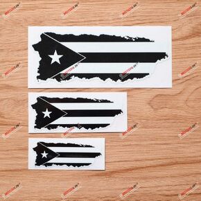 Puerto Rican Flag Map Outline PR Vinyl Decal Sticker Puerto Rico Black White - 3 Pack Glossy, 3 Inches, 4 Inches, 6 Inches - for Car Boat Laptop Cup Phone
