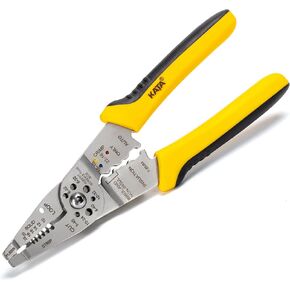 KATA 7 Inch Wire Stripper Wire Cutter, Cutting for 10-18 AWG Solid Wire and 12-20 AWG Stranded Wire, Wire Stripping Crimper Plier Multi-function Hand Tool for Electrican, Yellow
