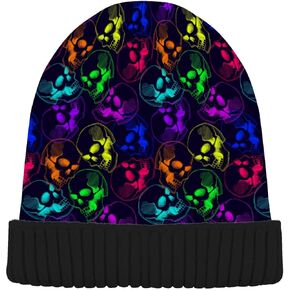 MNSRUU Beanie Hat Skull and Flower Beanie Hat for Men Women Rib Knit Beanie Beanie Cap
