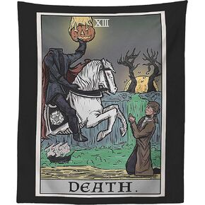 Death Tarot Card Tapestry - Headless Horseman - The Legend of Sleepy Hollow Gothic Halloween Home Decor Wall Hanging (60" x 50")
