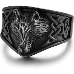 Wolf Ring for Men Stainless Steel Retro Celtic Knot Wolf Head Ring Viking Jewelry for Men, Size 9-12