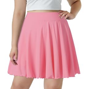 Moon Wood Women Plus Size Mini Skirt Casual Ruffle Mini Skirt Stretchy Tennis Skirt with Shorts in Kuwait