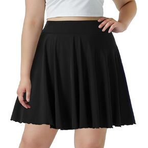 Moon Wood Women Plus Size Mini Skirt Casual Ruffle Mini Skirt Stretchy Tennis Skirt with Shorts