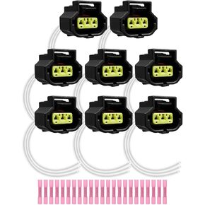 8 Pcs Ignition Coil Connector Harness with Terminal Fit for Chrysler Dodge Challenger Durango Magnum 1500 2500 3500 Jeep Grand Cherokee Liberty Wrangler V6 V8 L4 L6 2.4L 2.5L 3.7L 4.0L 4.7L 5.7L 6.4L