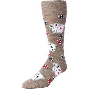 MeMoi Poker Face Playing Card Rayan Blend Men's Crew Socks