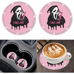 2Pcs Bling Car Cup Coaster, 2.75 Inch Cute Universal Silicone Non-Slip Cup Holders Coaster, Funny Car Decor Car Interior Accessories for Women Men