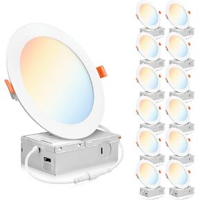 PARMIDA (16 Pack) 6 Inch Dimmable 5CCT Ultra-Thin LED Recessed Ceiling Light with Junction Box, 5 Color Selectable 2700K/3000K/3500K/4000K/5000K, 12W, Canless Wafer Slim Panel Downlight, IC Rated, ETL