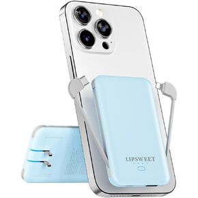 Ultra Mini 5000mAh Portable Charger Power Bank with Built-in Cables and AC Wall Plug, USB C Fast Charging Pocket Size External Battery Pack Compatible with iPhone Android Smart Phones (White)