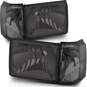 M-AUTO Pair Headlight Assembly Compatible with 1987-1991 Bronco F-150/250/350 Pickup Truck, Smoke Lens Factory Style Headlamps