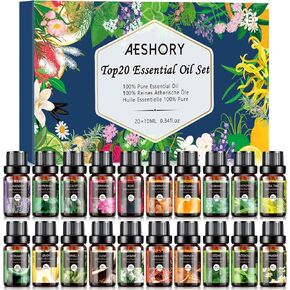 Essential Oils Set, 20x10ml Aromatherapy Essential Oil Kit for Diffuser, Humidifier, Massage, Skin & Hair Care - Lavender, Eucalyptus, Tea Tree, Sweet Orange, Lemongrass and Peppermint
