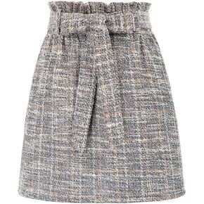 KANCY KOLE Women's Tweed Skirt Casual High Waist A Line Skirt Knee Length Skirt with Pockets Casual Plaid Mini Skirt