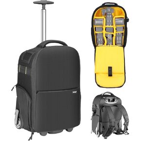 Neewer 2-in-1 Rolling Camera Backpack Trolley Case - Anti-Shock Detachable Padded Compartment, Hidden Pull Bar, Durable, Waterproof for Camera,Tripod,Flash Light,Lens,Laptop for Air Travelling(Black)