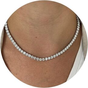 Fesciory Silver 5mm Tennis Necklaces for Women, Dainty Adjustable Cubic Zircon Diamond Necklace