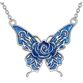POPLYKE Butterfly Necklace for Women 925 Sterling Sliver Black Butterfly Necklace Pendant Cute Animal Necklace Butterfly Jewelry for Women