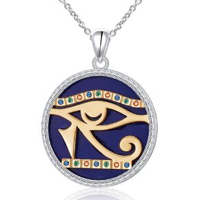 Alphm Egyptian Jewelry for Women 925 Sterling Silver Bastet Goddess/Eye of Horus Pendant Necklace Ancient Egyptian Jewelry Present