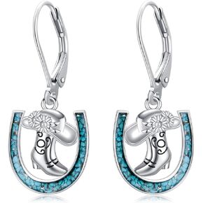 Horseshoe Earrings 925 Sterling Silver Turquoise Dangle Earrings Western Jewelry Birthday Gifts for Women Girlfriend Mom